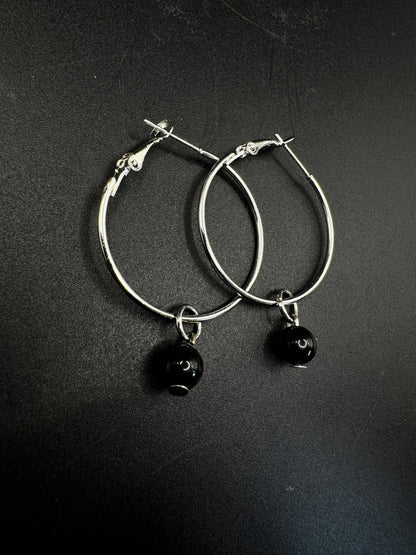 Handmade Obsidian Hoop Earrings