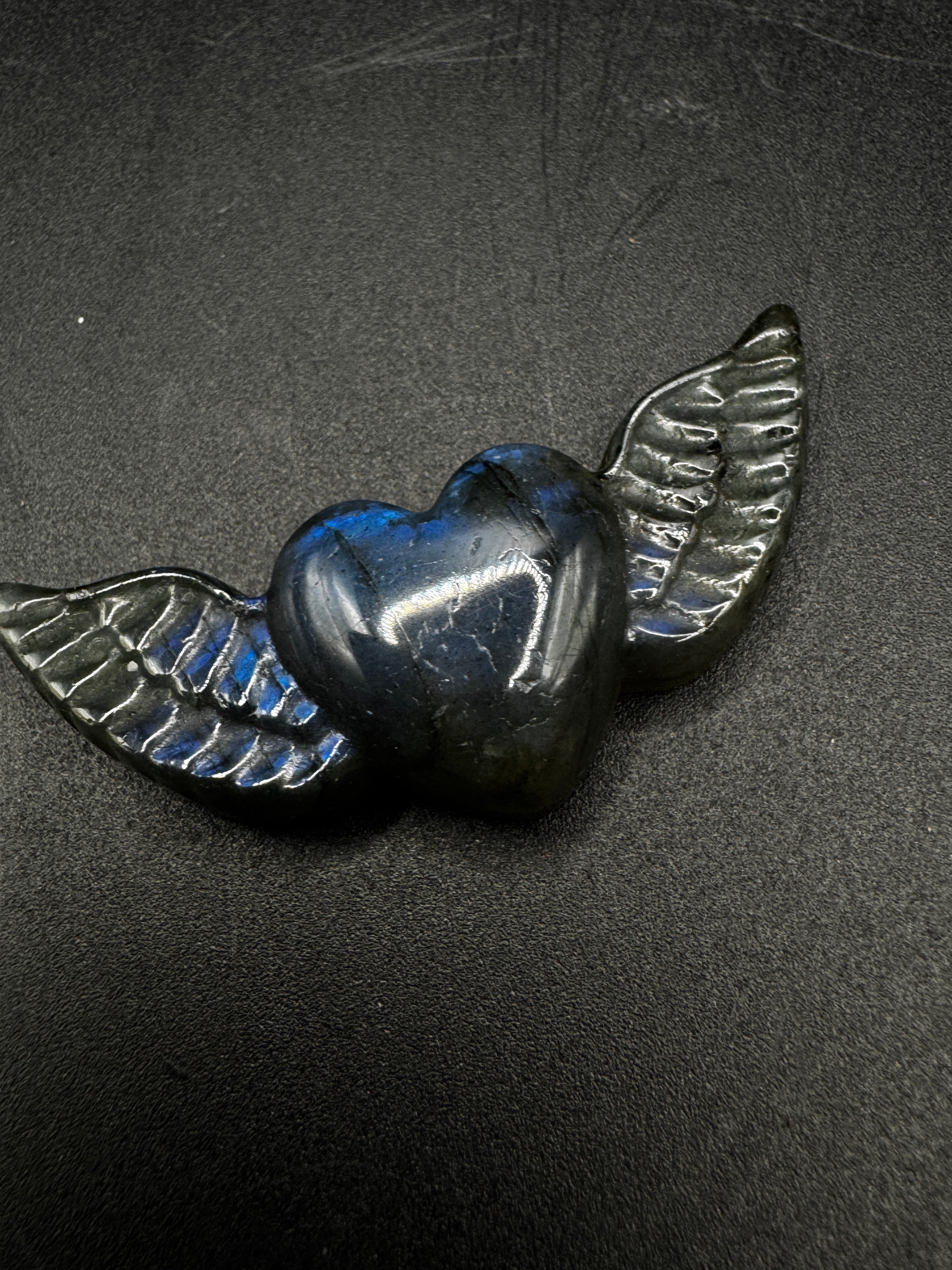Labradorite Heart Wings Carving