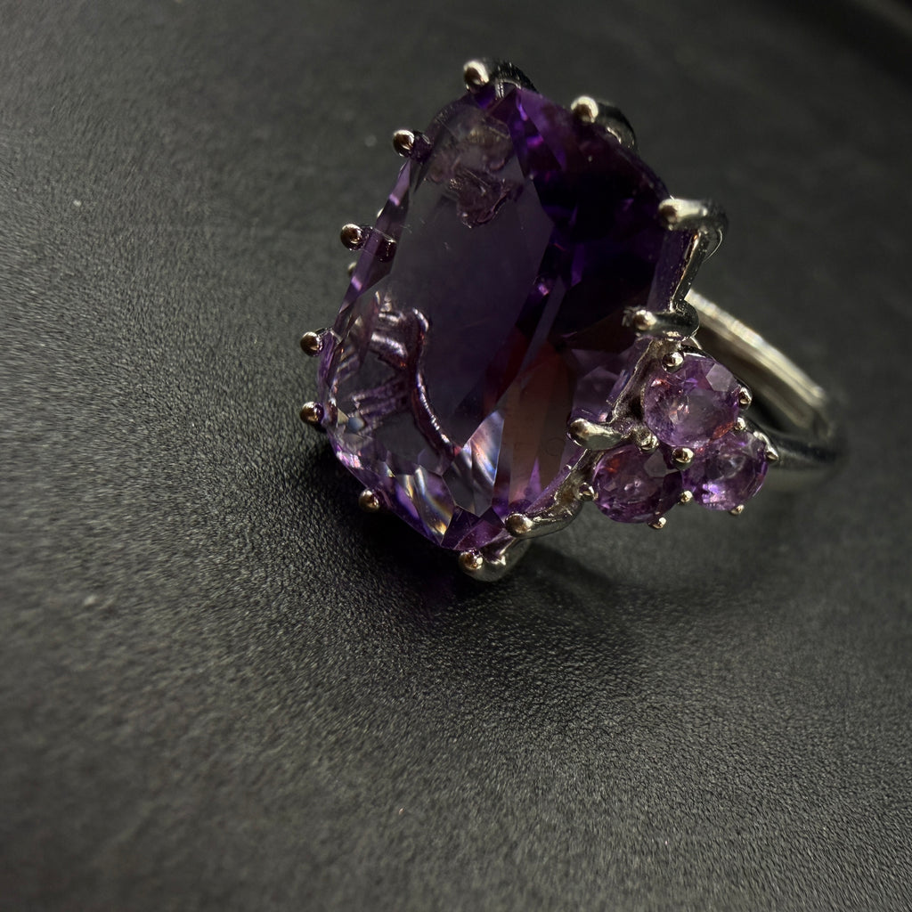 Amethyst Statement S925 Certified Adjustable Ring