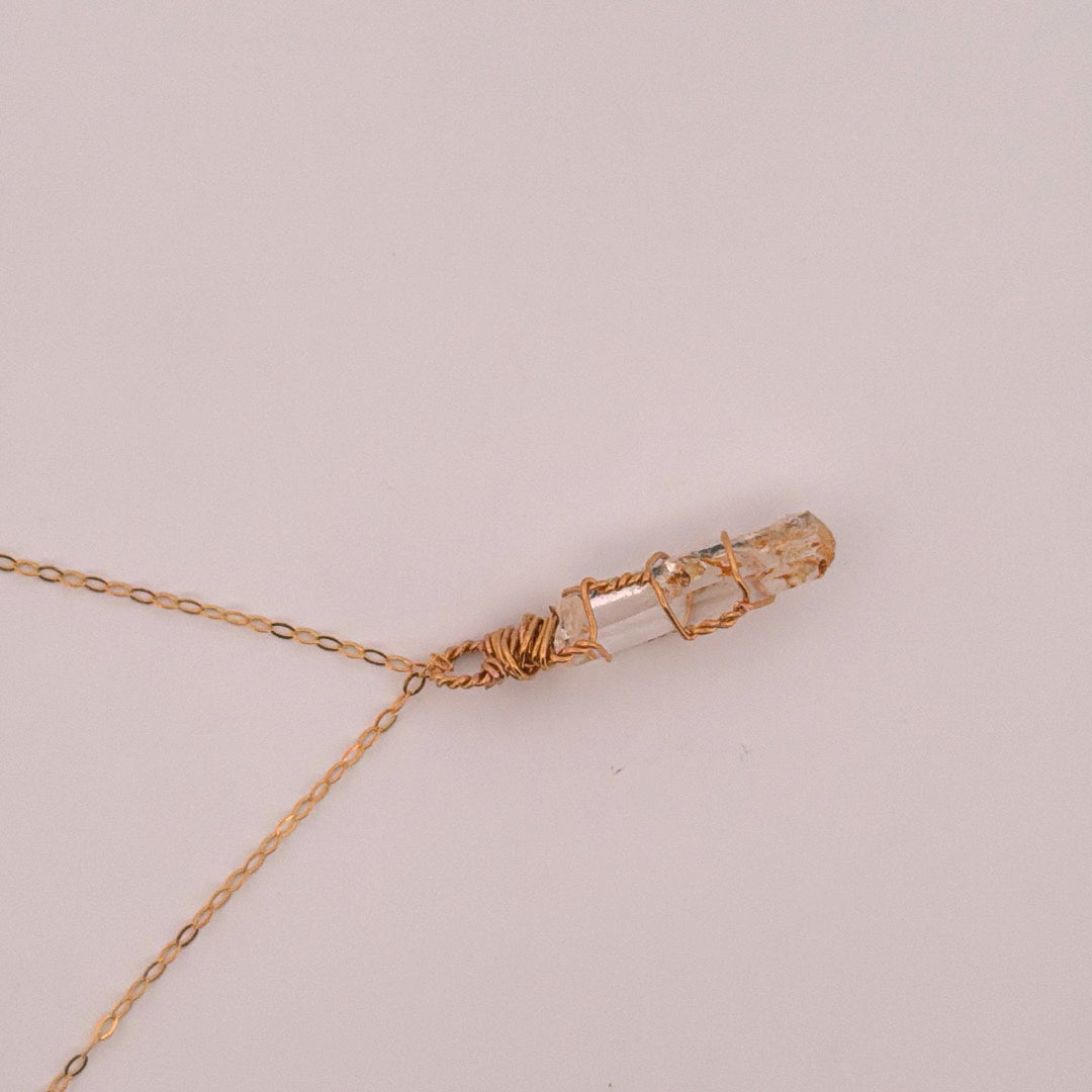 Lemurian Mango Quartz Gold Handmade Necklace on S925 Chain