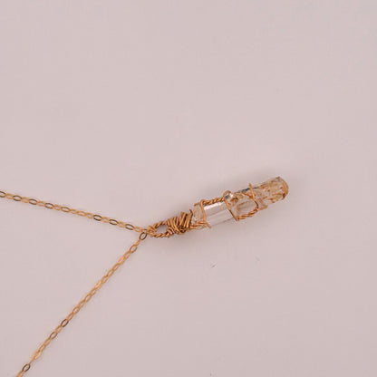Lemurian Mango Quartz Gold Handmade Necklace on S925 Chain