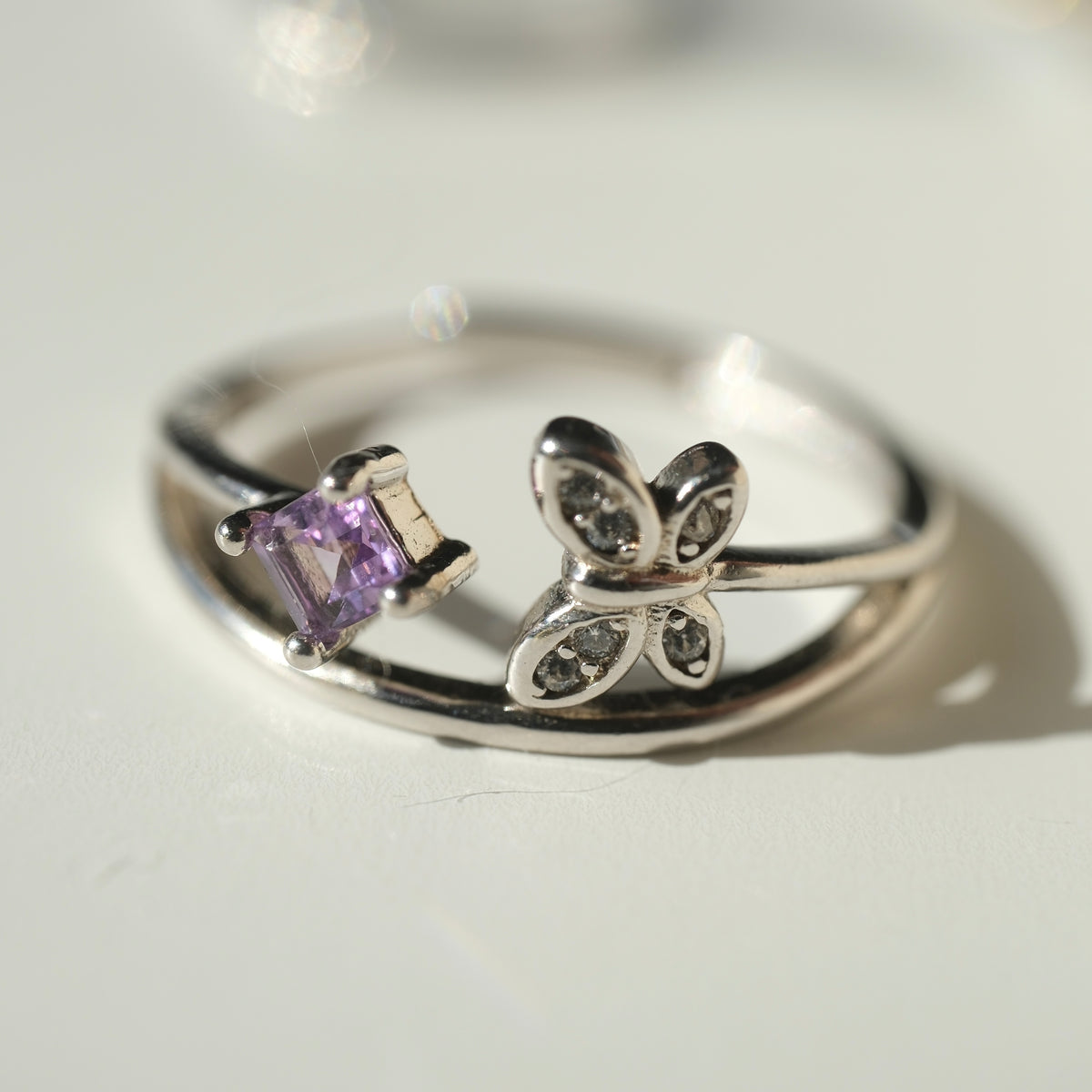 Amethyst Butterfly S925 Adjustable Ring | Peace | Clarity | Spiritual Connection