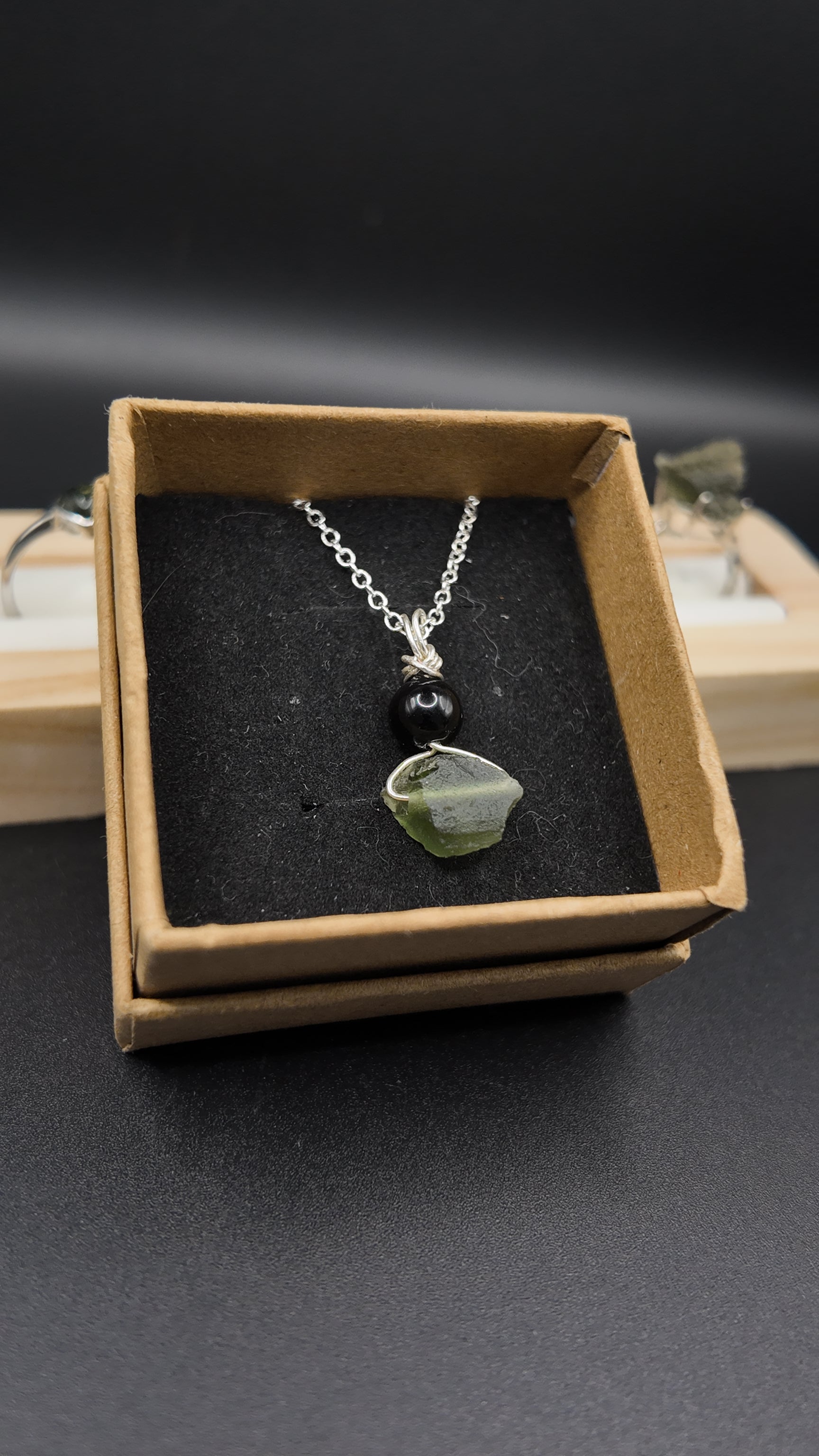 Moldavite and Obsidian Hand Wrapped Necklace