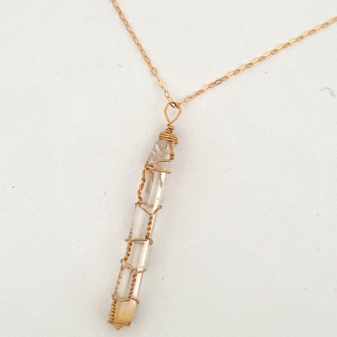 Lemurian Mango Quartz Gold Handmade Necklace on S925 Chain