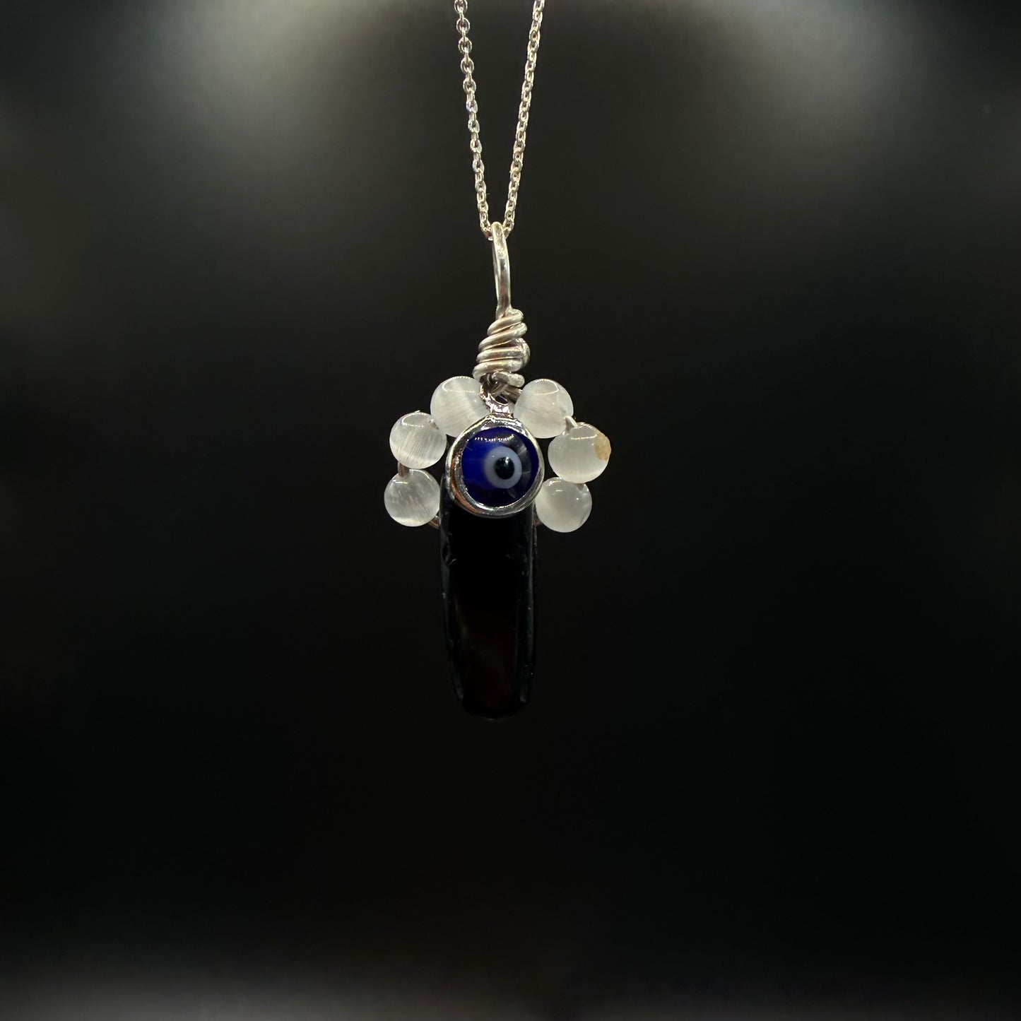 Protection Obsidian Selenite and Evil Eye Handmade S925 Necklace