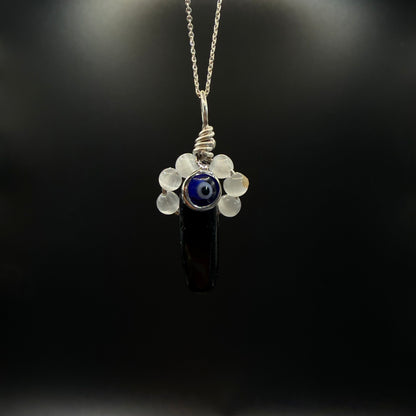 Protection Obsidian Selenite and Evil Eye Handmade S925 Necklace