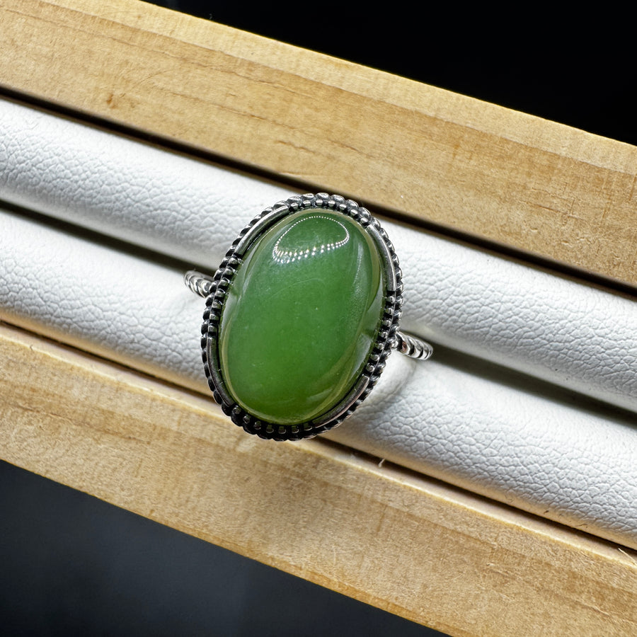Green Jade S925 Adjustable Ring