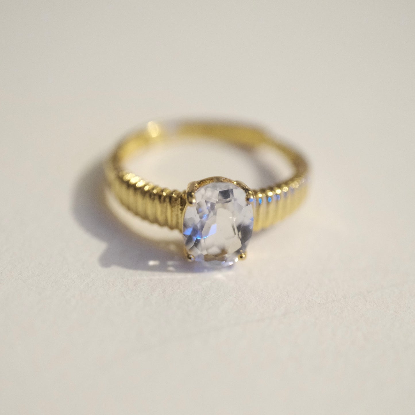 Clear Quartz Gold S925 Adjustable Ring