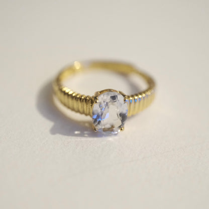 Clear Quartz Gold S925 Adjustable Ring