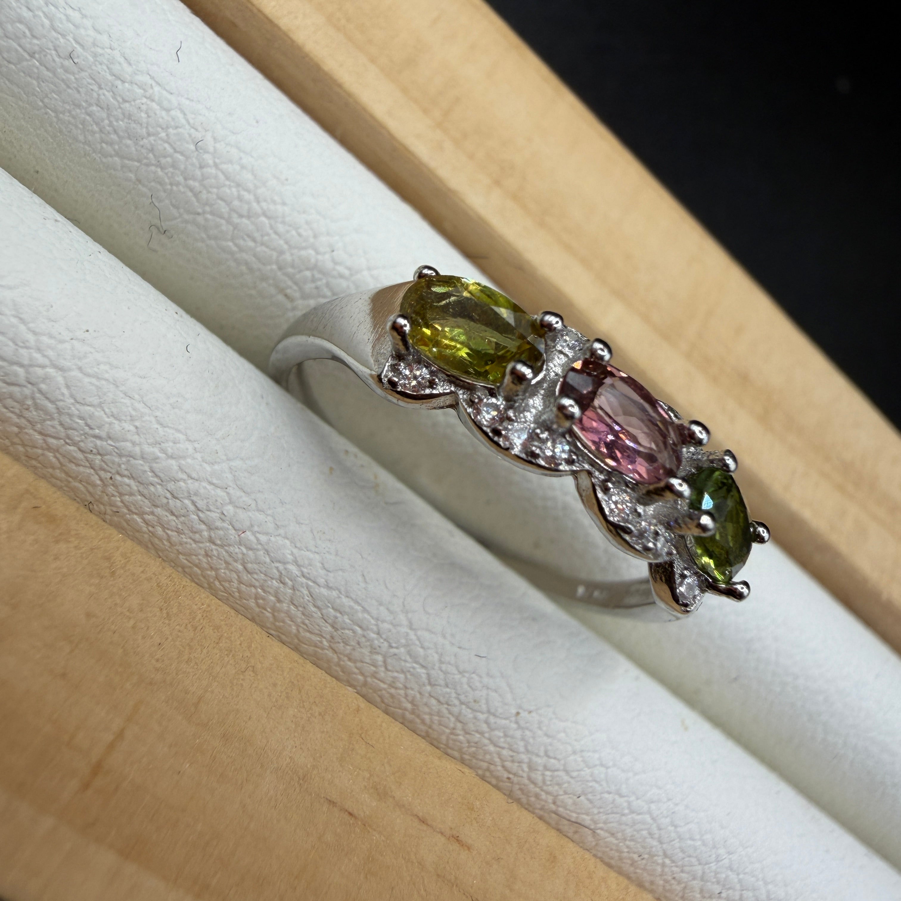 Rainbow Tourmaline S925 Adjustable Ring