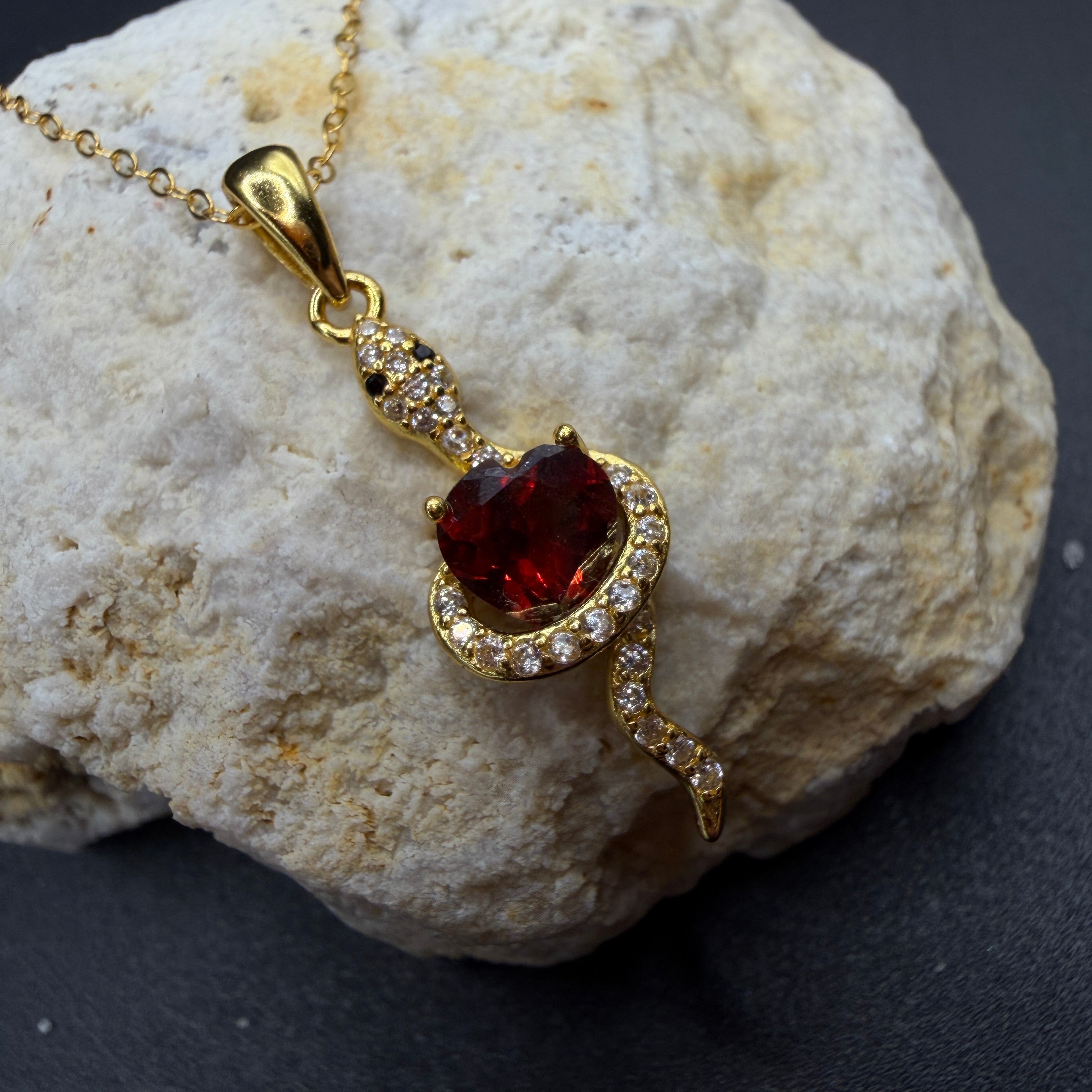Garnet Snake S925 Necklace