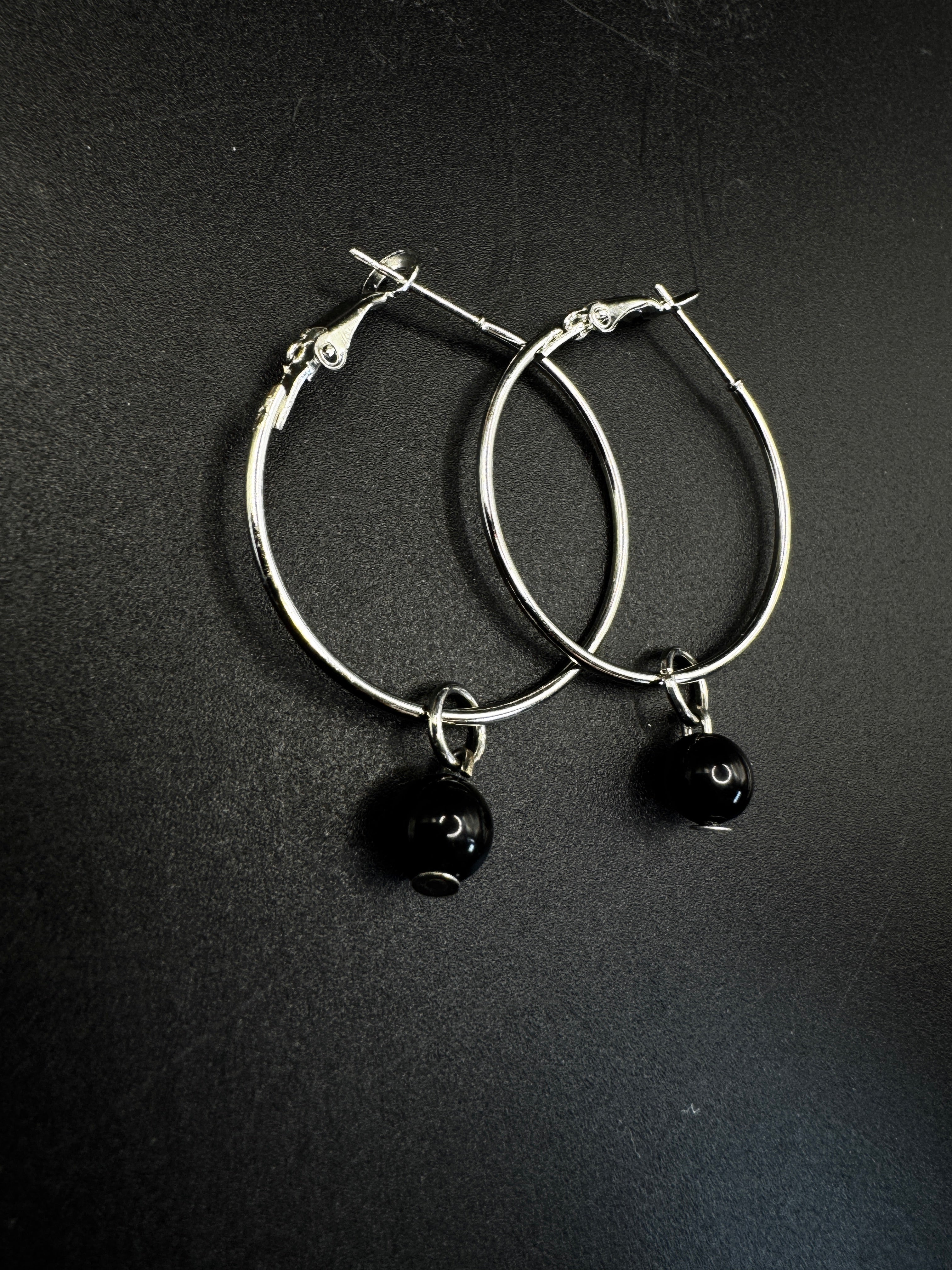 Handmade Obsidian Hoop Earrings