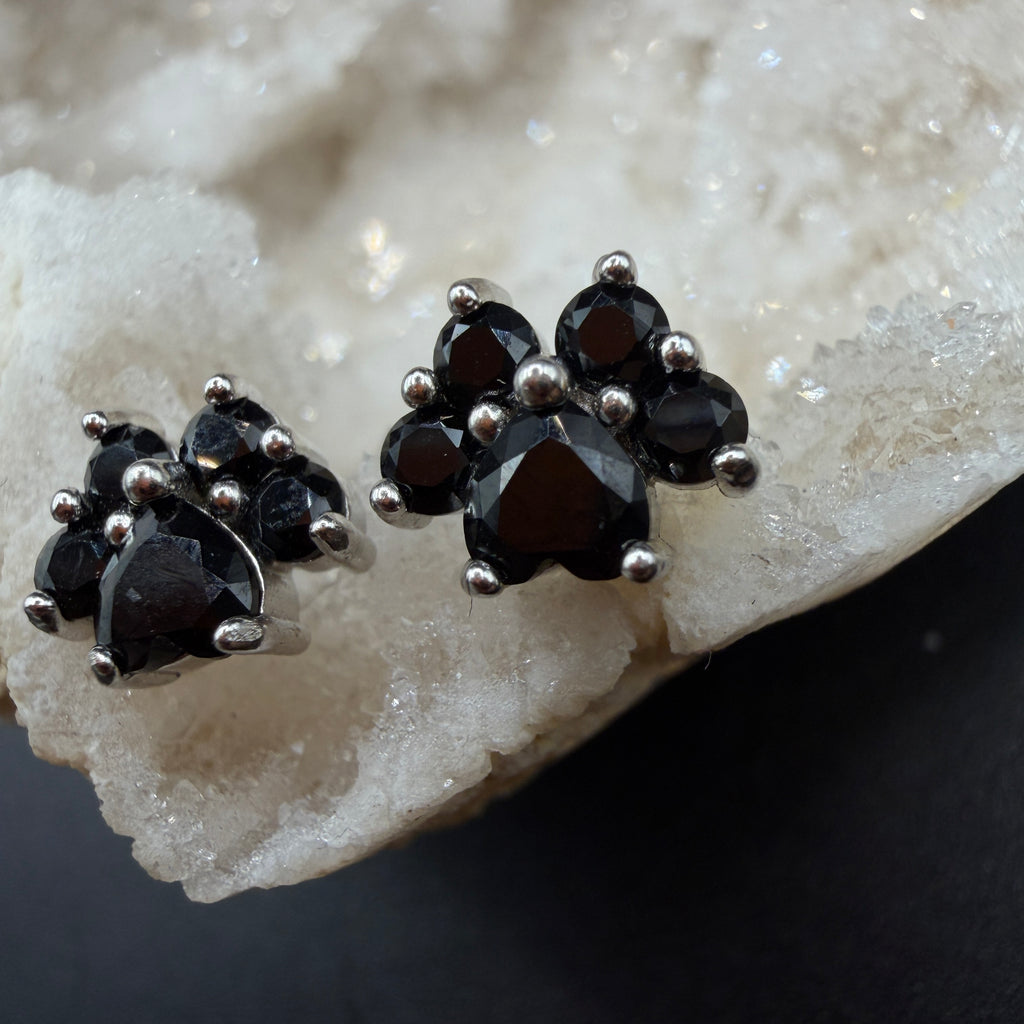 Black Spinel Paw S925 Earrings