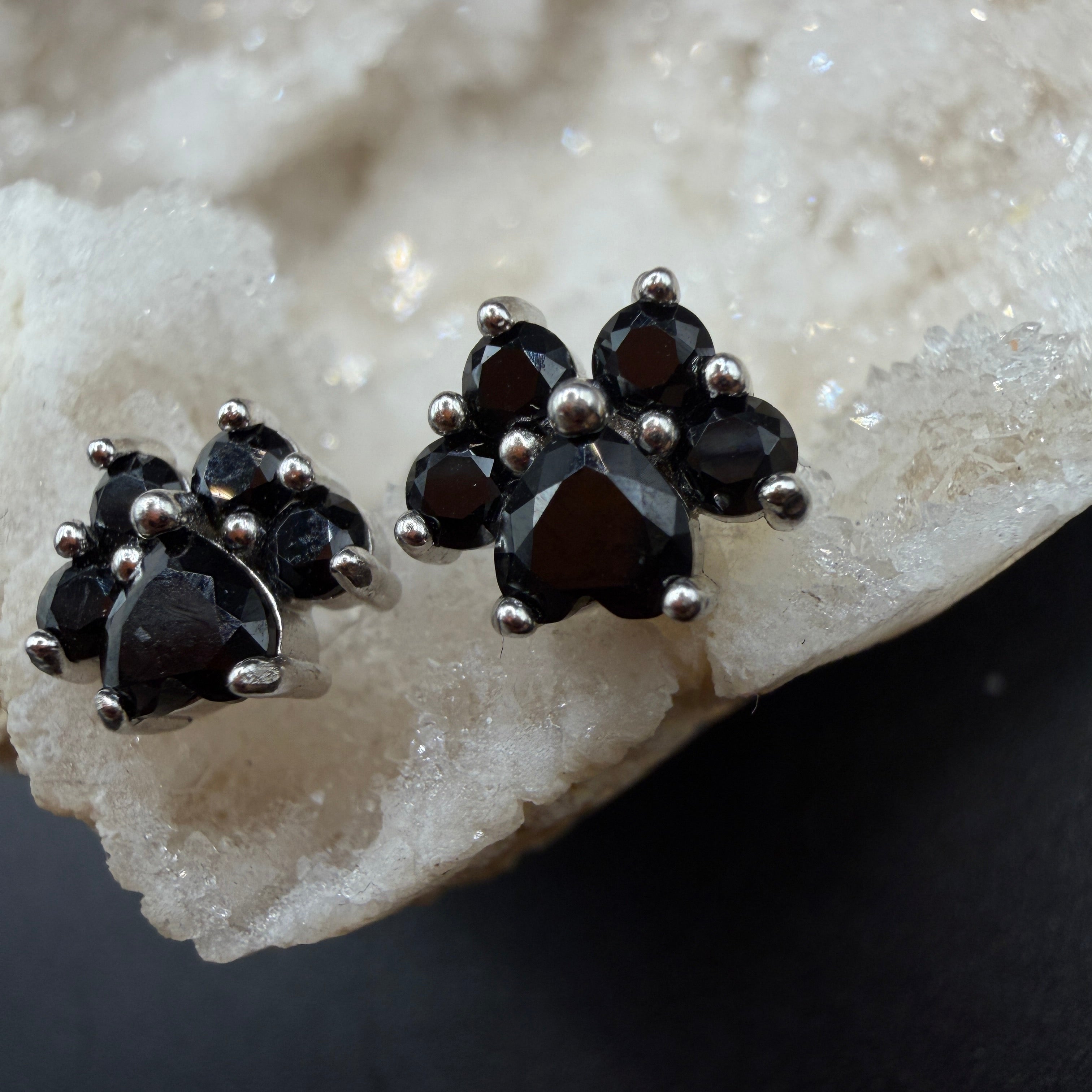 Black Spinel Paw S925 Earrings
