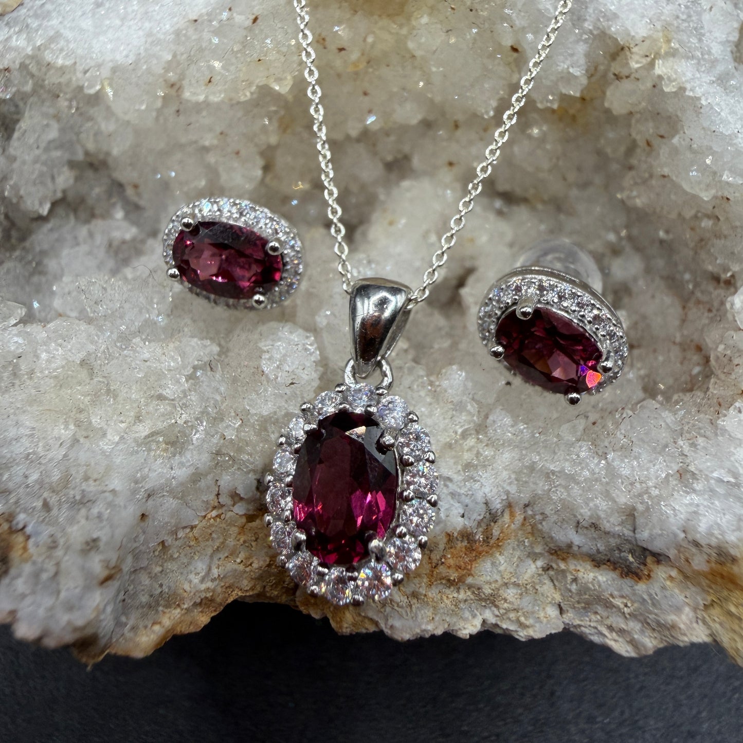 Garnet Earrings and Necklace S925 Certified Set