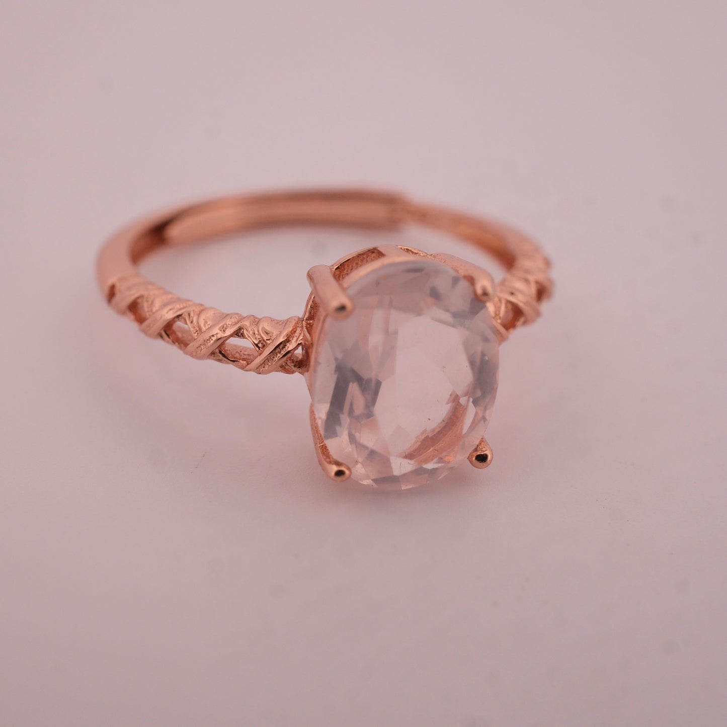 Rose Quartz Rose Gold S925 Adjustable Ring