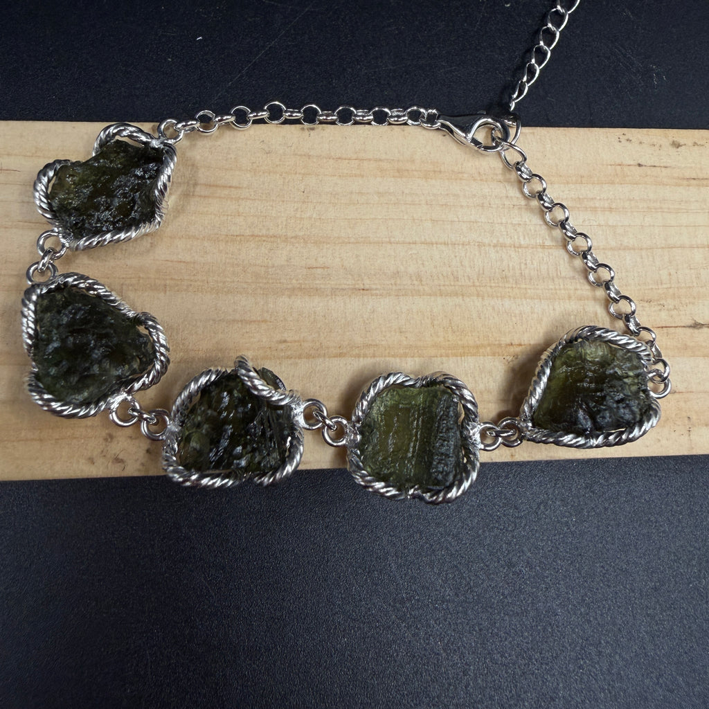 Raw Moldavite S925 Certified Bracelet