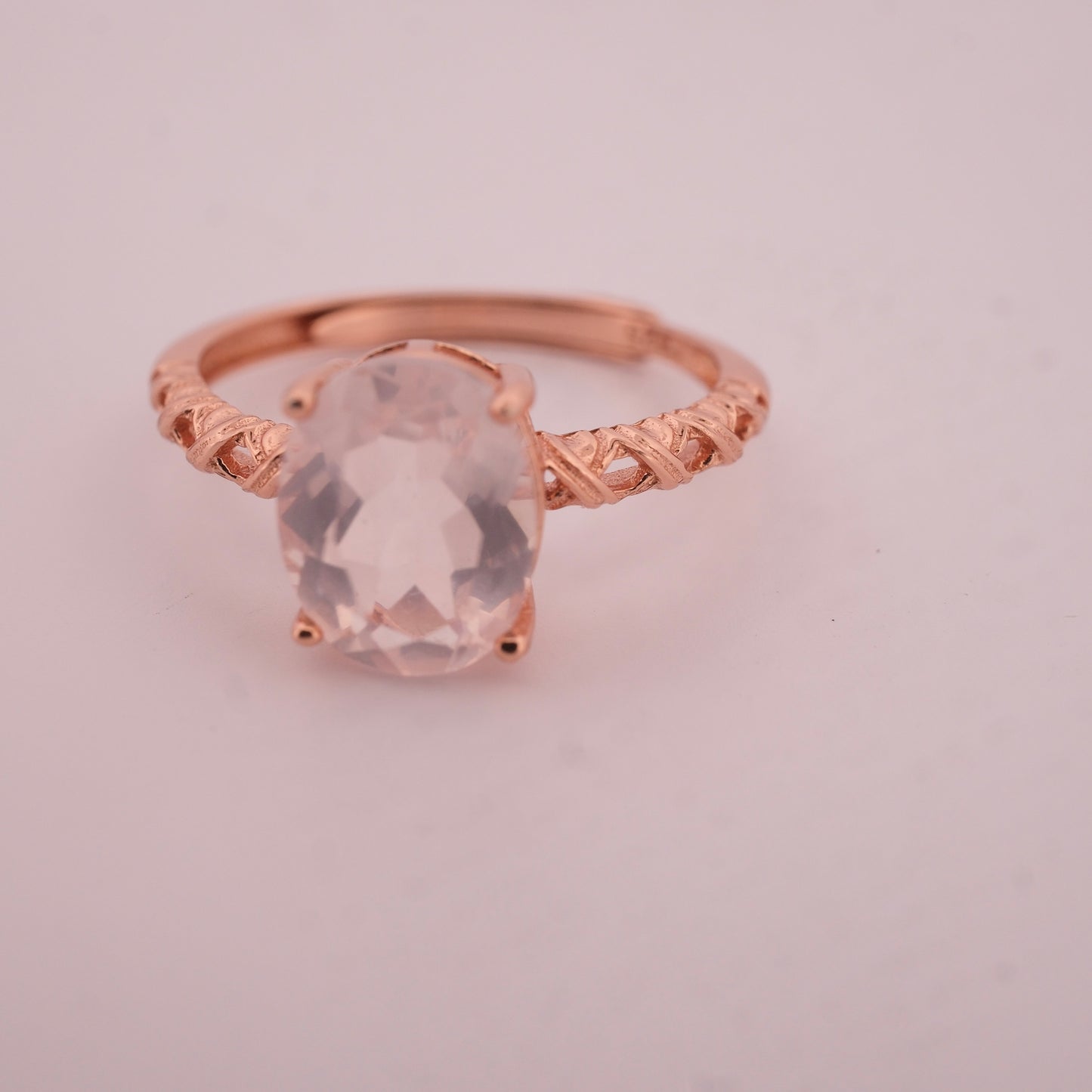 Rose Quartz Rose Gold S925 Adjustable Ring
