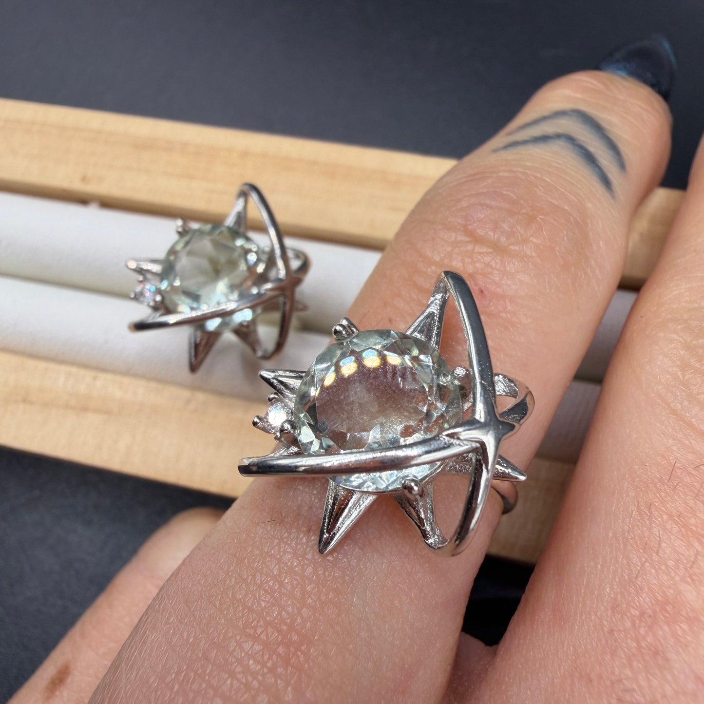 Green Quartz S925 Adjustable Ring