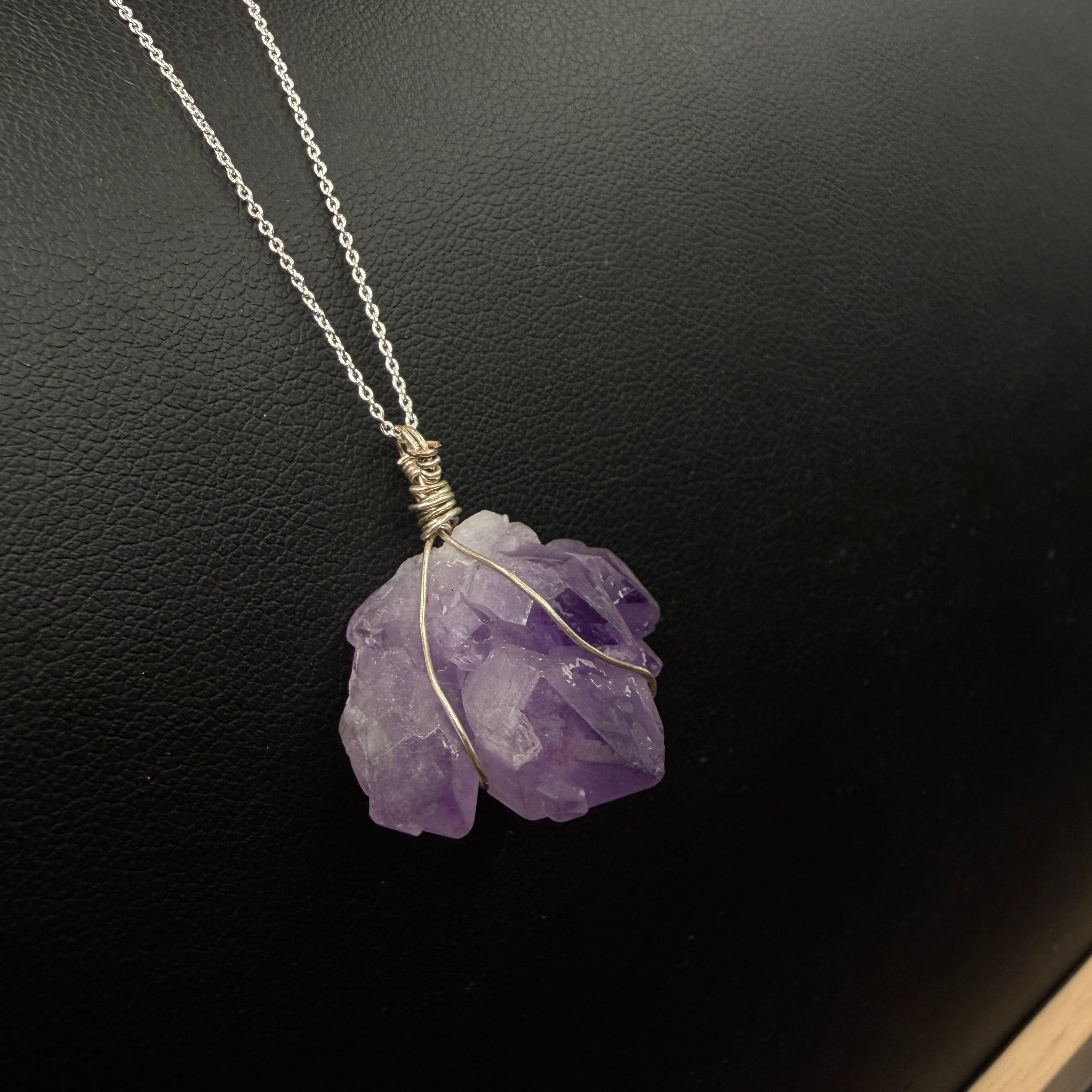Hand Wrapped S925 Amethyst Cluster Necklace