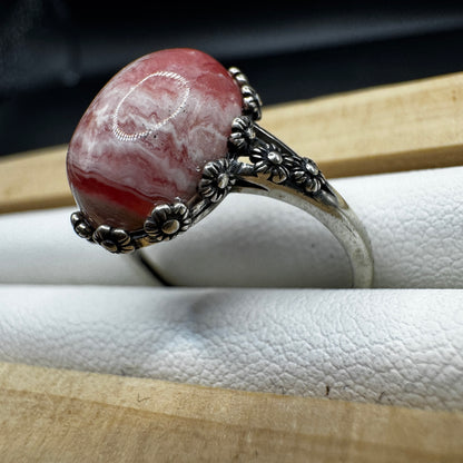 Rhodochrosite S925 Adjustable Ring
