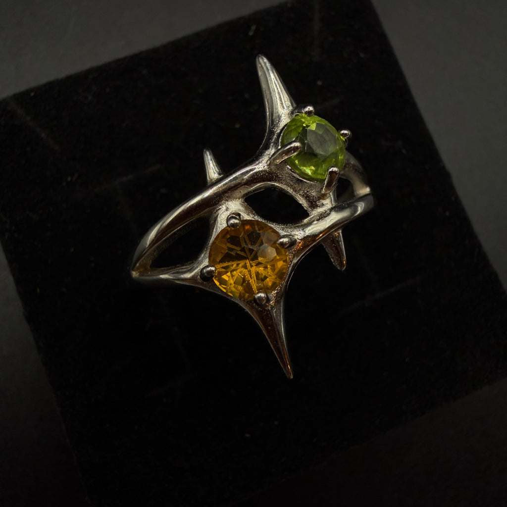 Peridot and Citrine Star S925 Certified Adjustable Ring