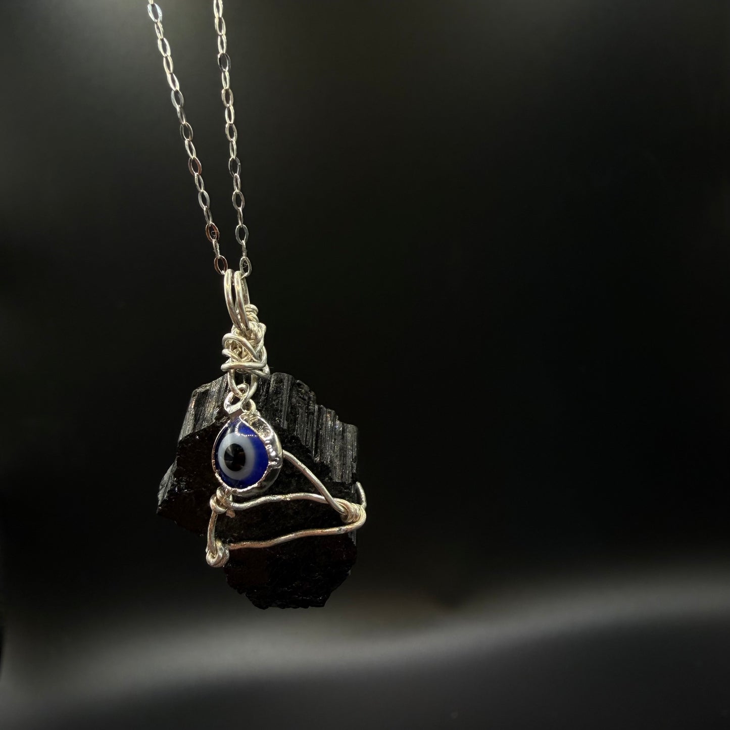 Black Tourmaline Evil Eye Handmade S925 Necklace