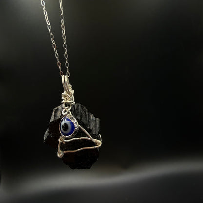 Black Tourmaline Evil Eye Handmade S925 Necklace