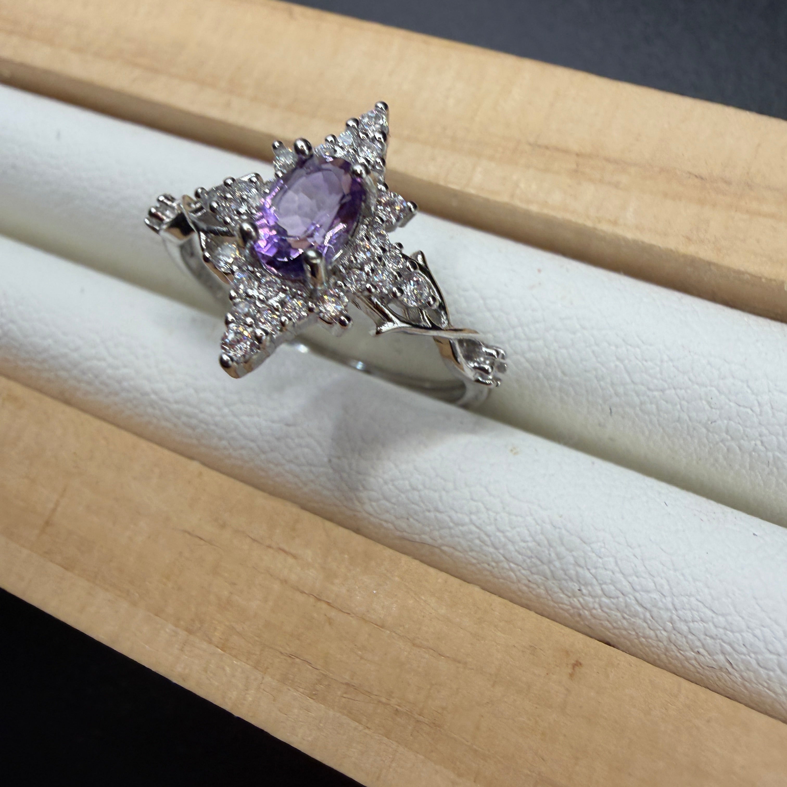 Amethyst Star S925 Adjustable Ring