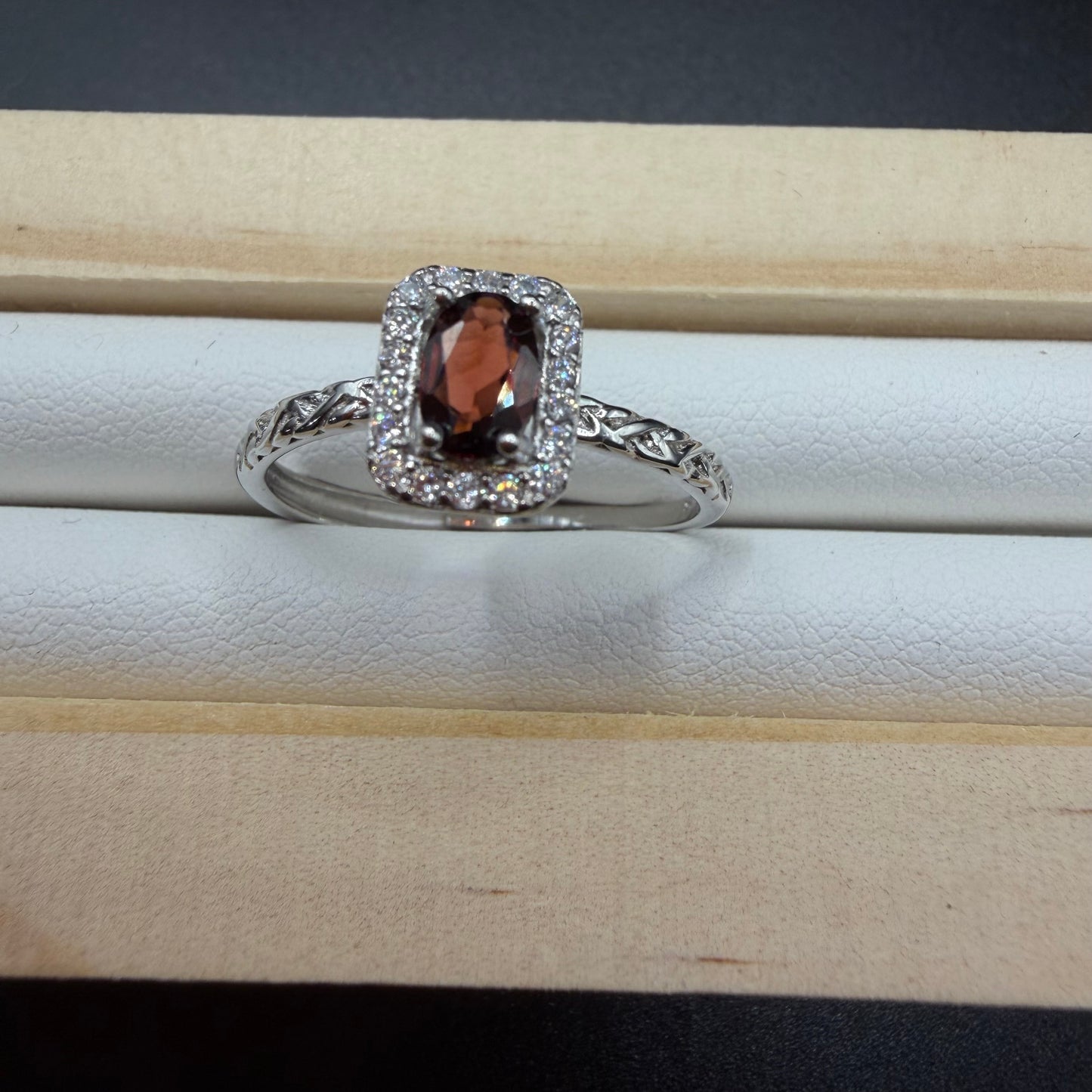 Garnet Heart S925 Adjustable Ring