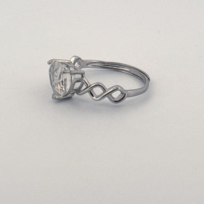 Clear Quartz Heart S925 Adjustable Ring