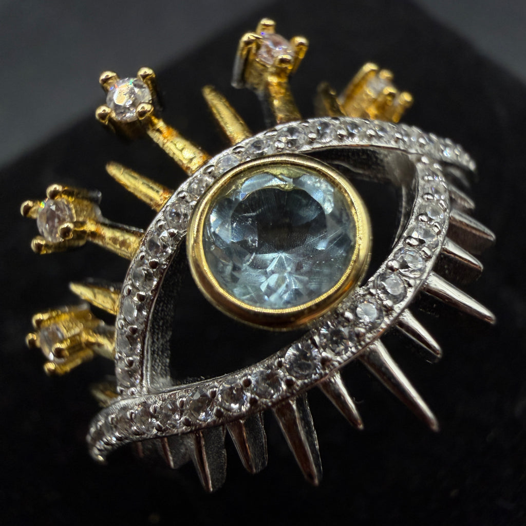 Blue Topaz Eye S925 Certified Adjustable Ring