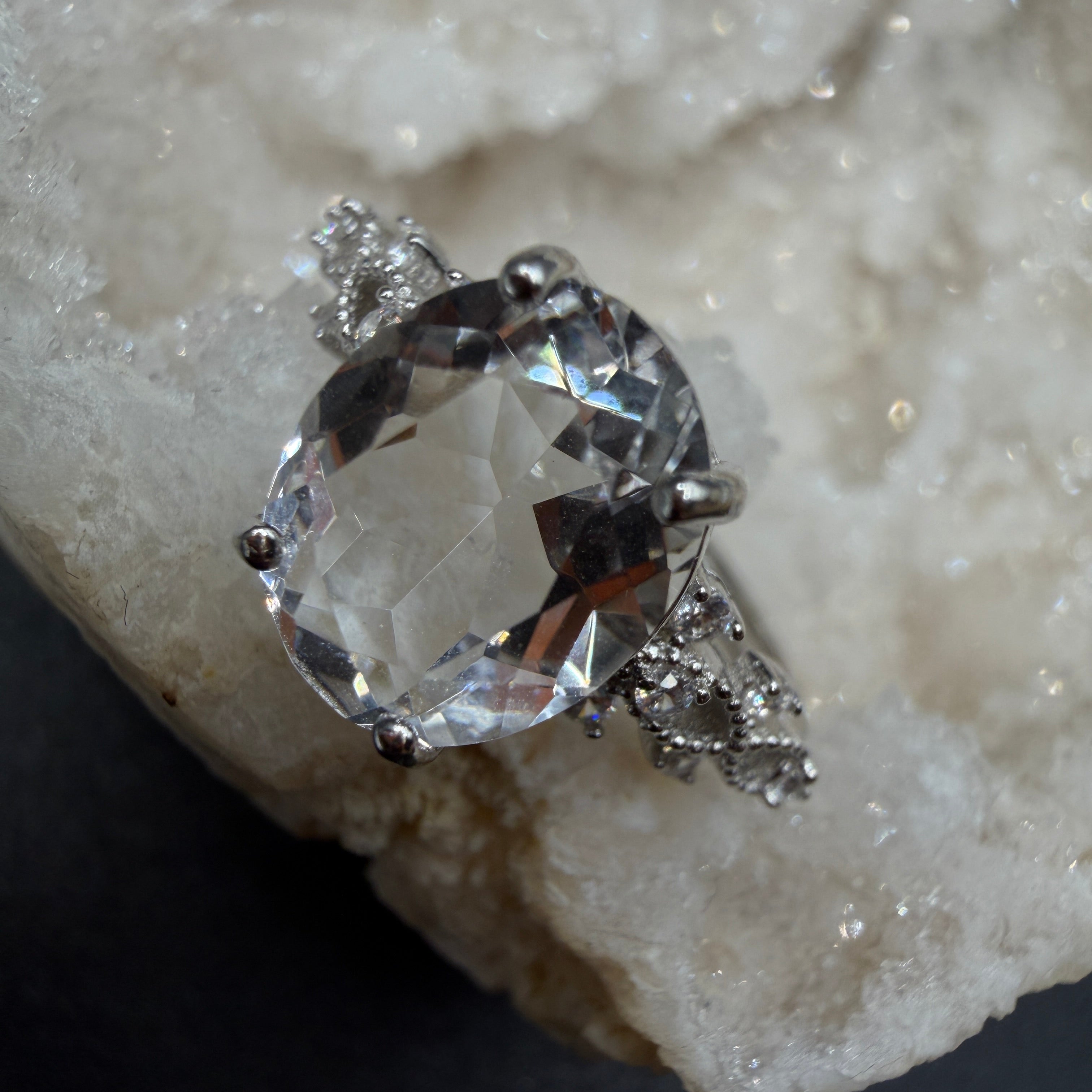 Clear Quartz S925 Adjustable Ring