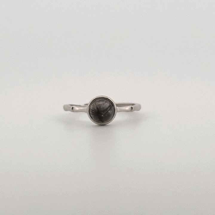Black Tourmaline In Quartz S925 Adjustable Ring