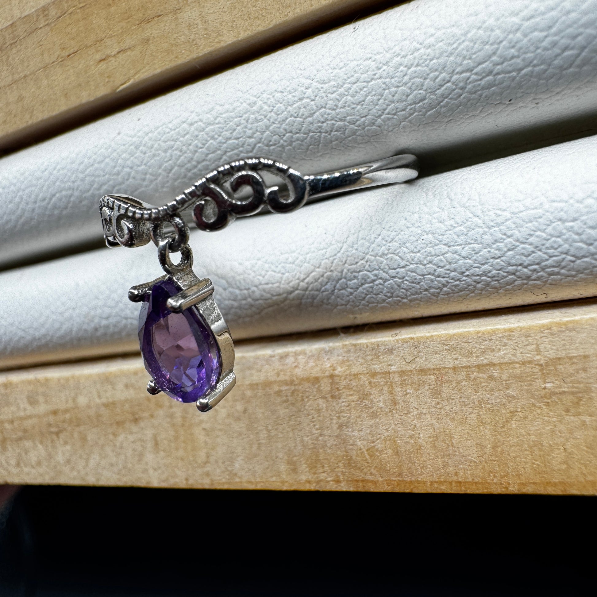 Amethyst Drop S925 Adjustable Ring