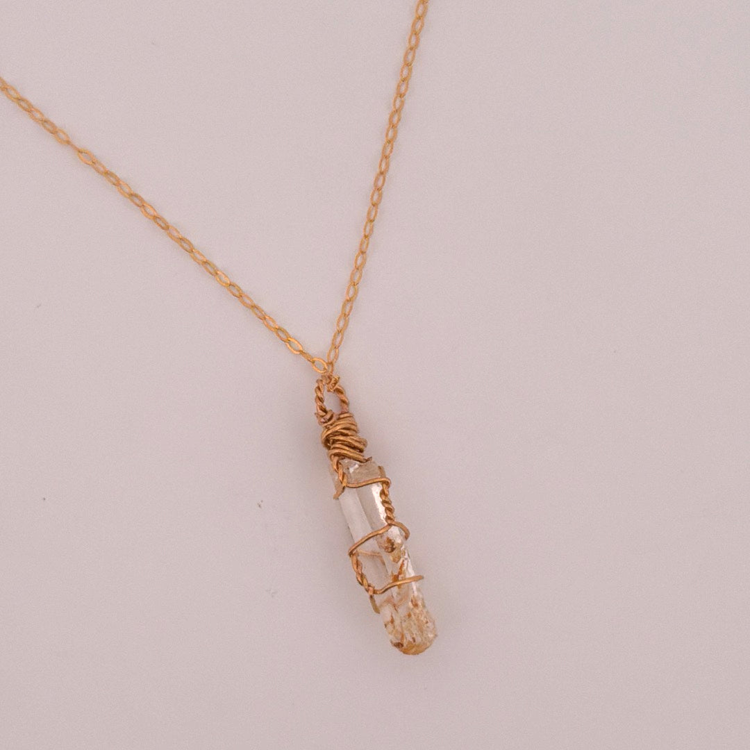 Lemurian Mango Quartz Gold Handmade Necklace on S925 Chain