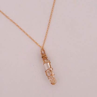 Lemurian Mango Quartz Gold Handmade Necklace on S925 Chain
