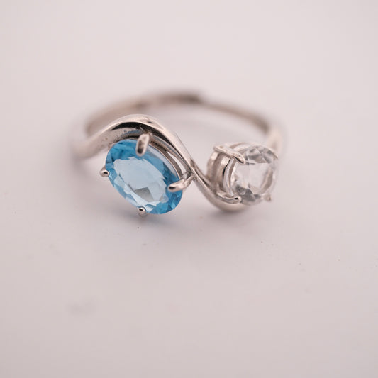 Swiss Topaz and Clear Quartz S925 Adjustable Ring