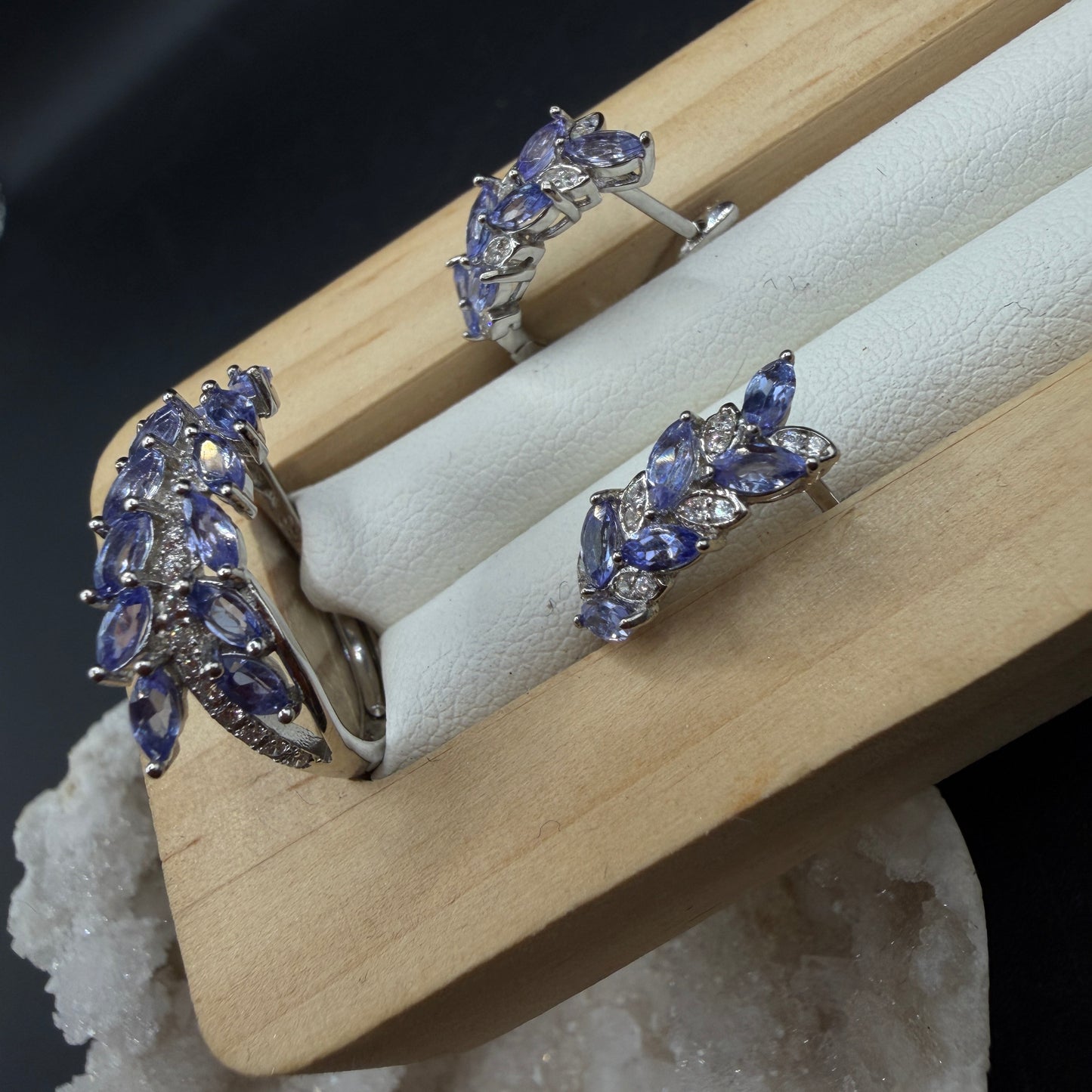 Tanzanite Leaf Earrings and Necklace S925 Certified Set