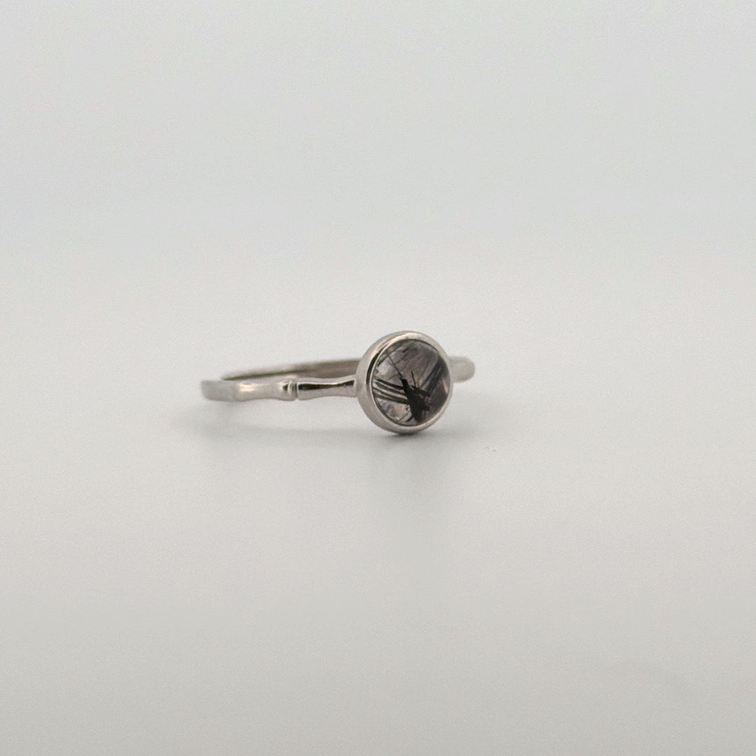Black Tourmaline In Quartz S925 Adjustable Ring