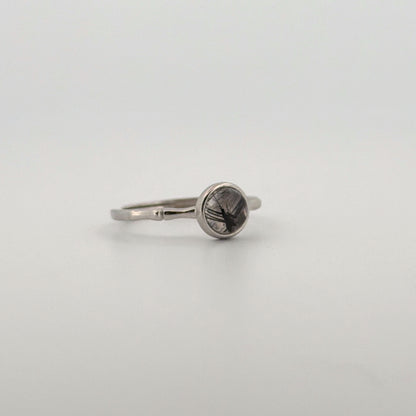 Black Tourmaline In Quartz S925 Adjustable Ring