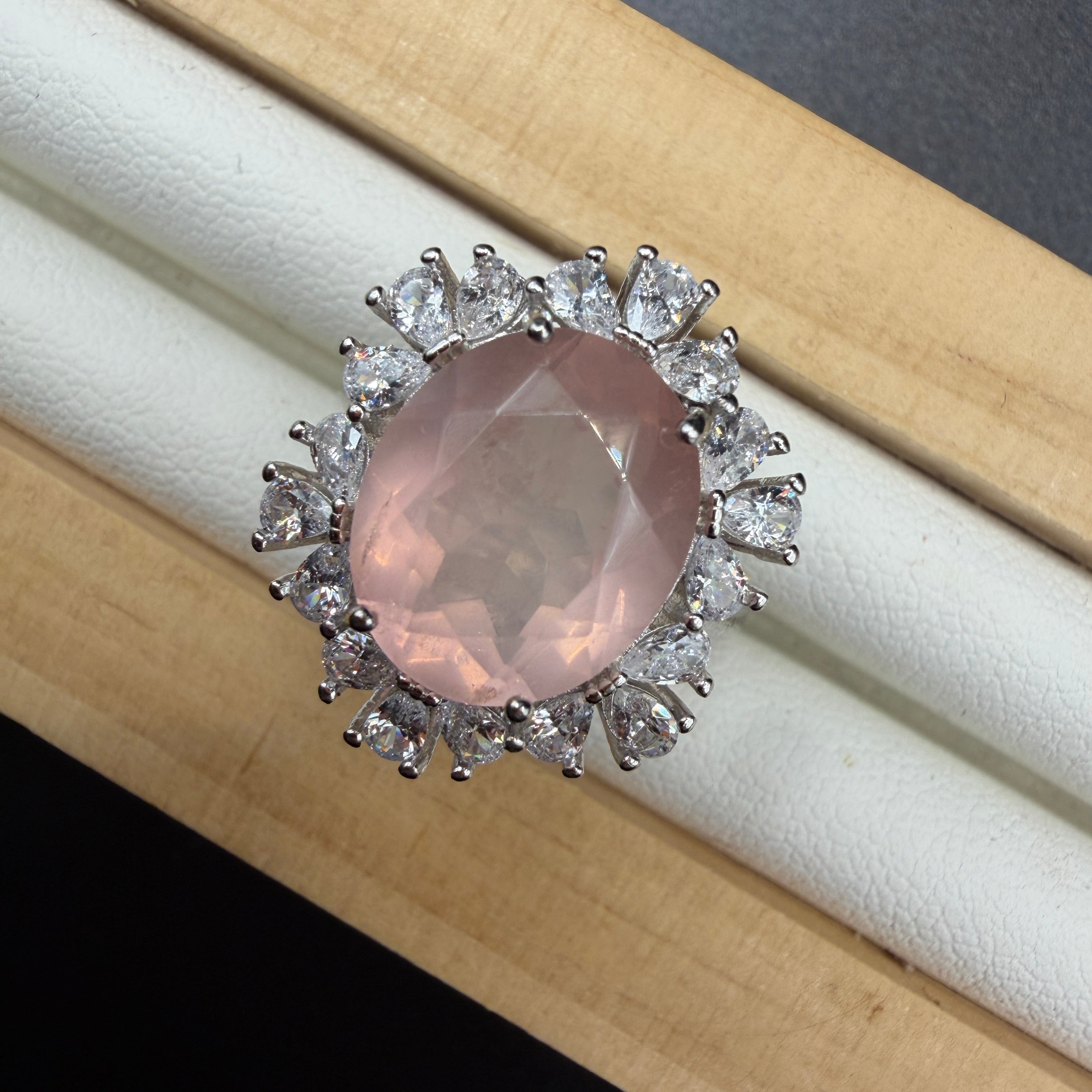 Rose Quartz S925 Adjustable Ring