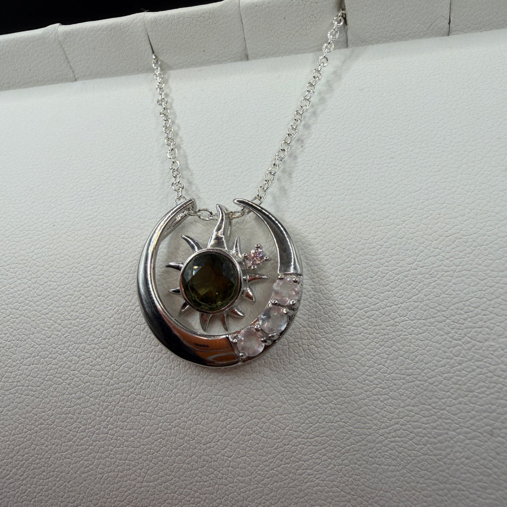 Moldavite and Rose Quartz S925 Certified Necklace