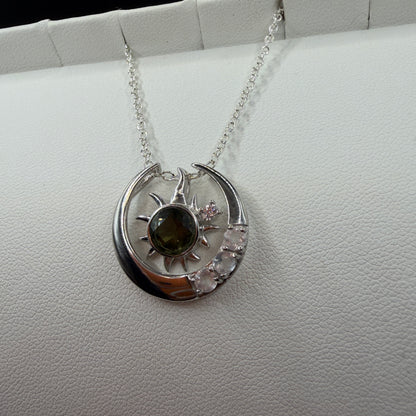 Moldavite and Rose Quartz S925 Certified Necklace