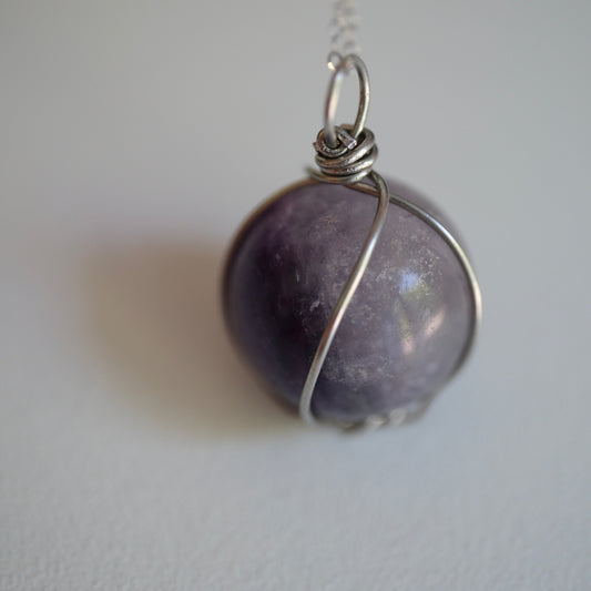 Fluorite Sphere Handmade Necklace on S925 Chain