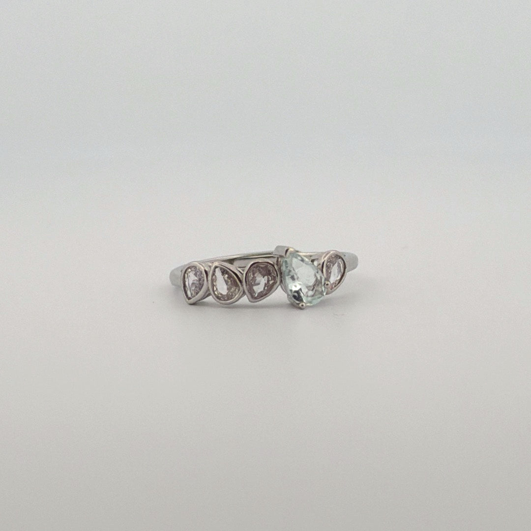 Clear Quartz and Aquamarine S925 Adjustable Ring