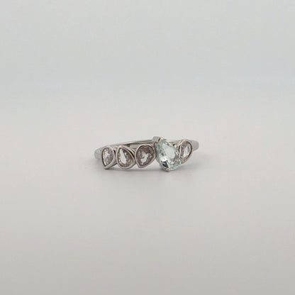 Clear Quartz and Aquamarine S925 Adjustable Ring