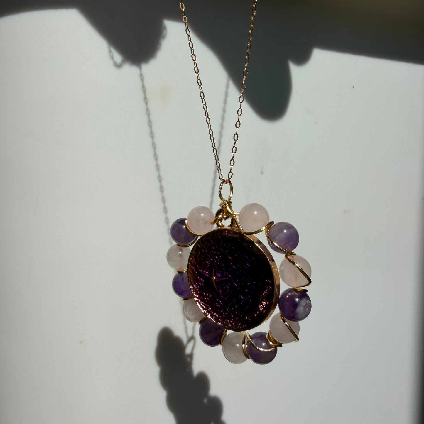 Moon Child Rose Quartz and Amethyst Handmade Necklace