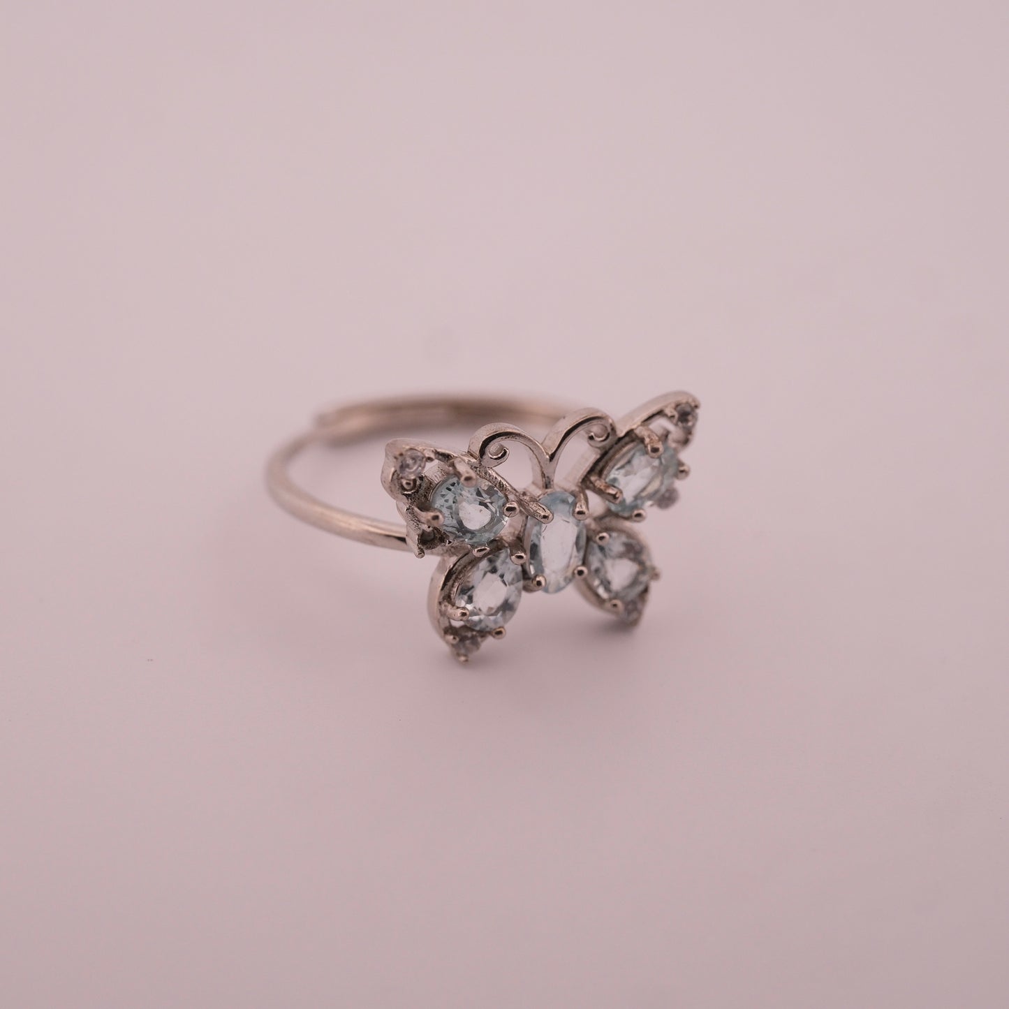 Aquamarine Butterfly S925 Adjustable Ring