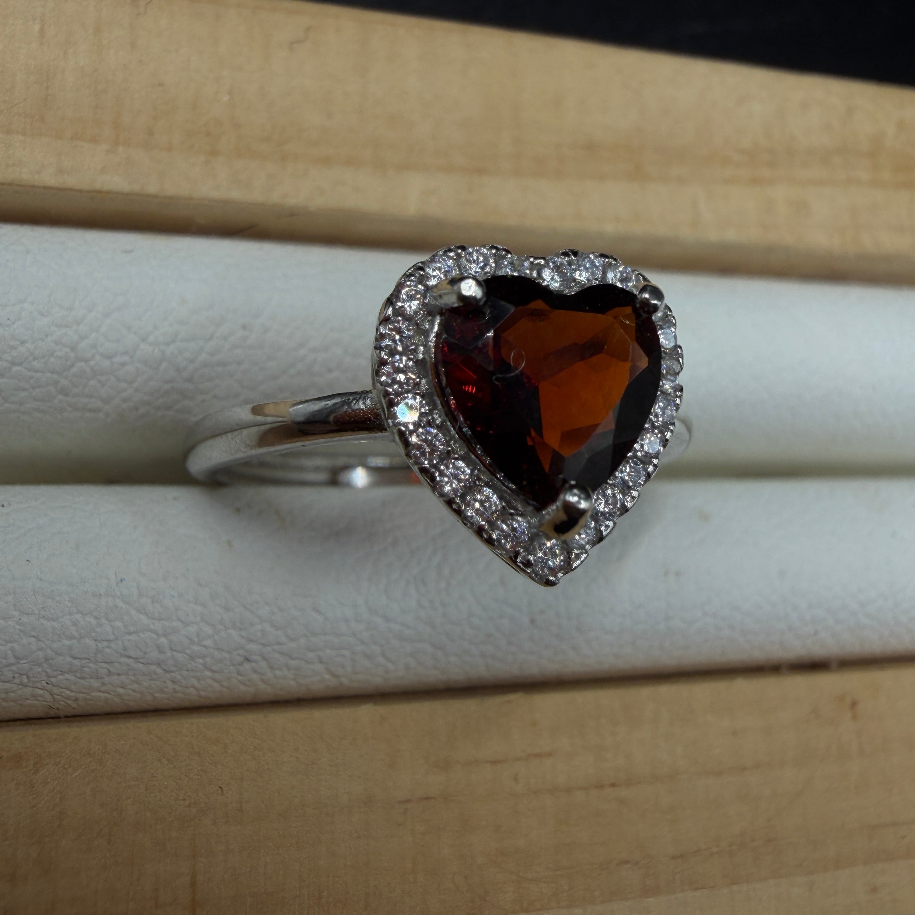 Garnet Heart S925 Adjustable Ring